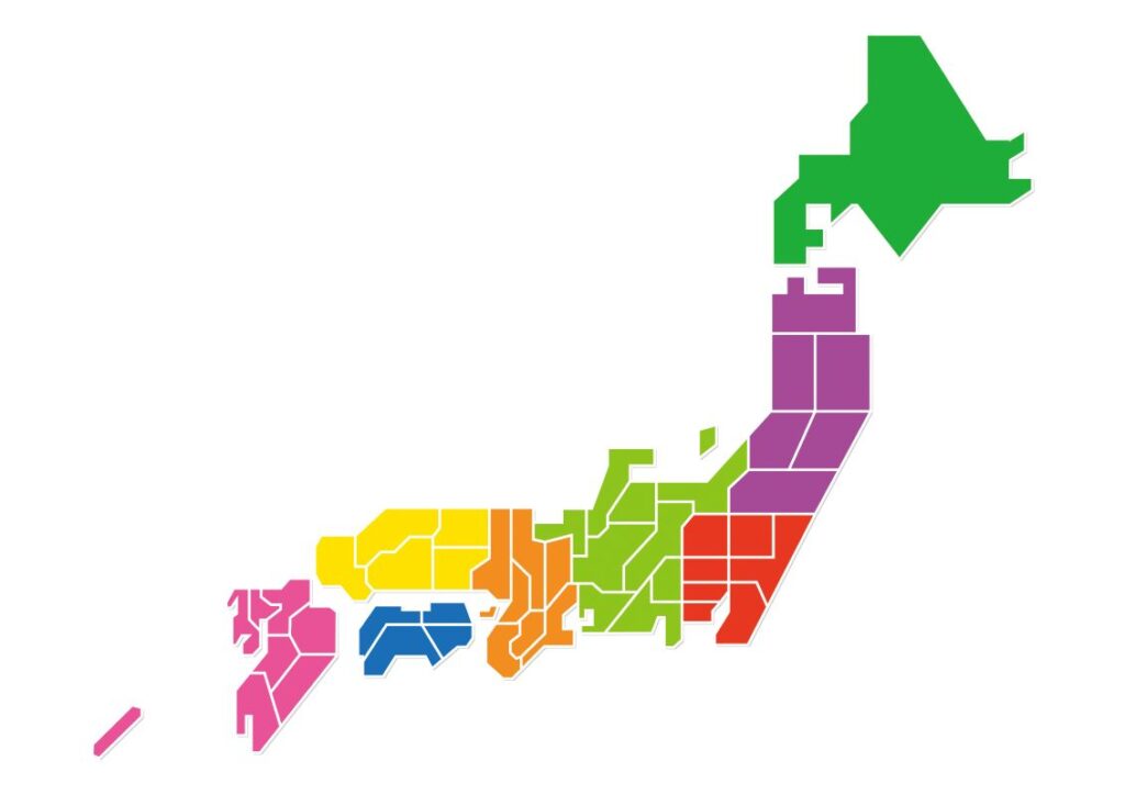 日本全国への配達が可能なわんまいるのサービスを示すカラフルな日本地図