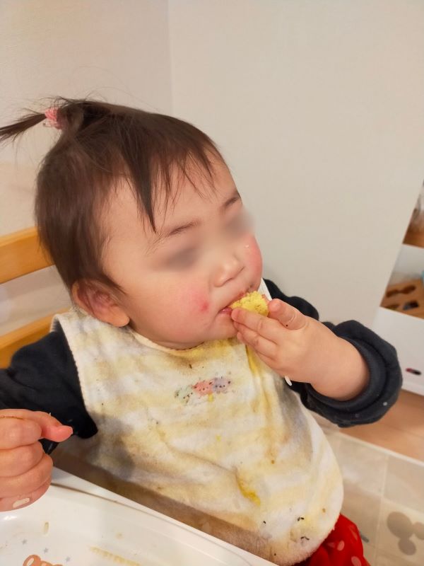 1歳9か月の娘がわんまいるの食事を食べている様子