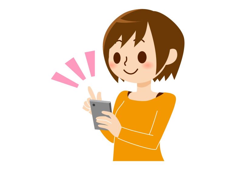 一人暮らしで冷凍の宅配弁当を利用する女性のイラスト。スマートフォンで簡単に注文できる様子を描いています。